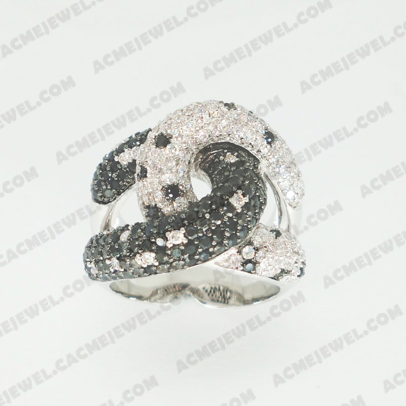 Rings Brass shiny 2-tone(rhodium /black rhodium plating)