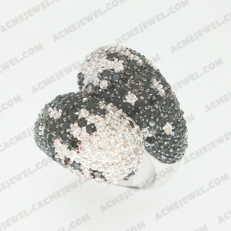 Rings Brass shiny 2-tone(rhodium /black rhodium plating)