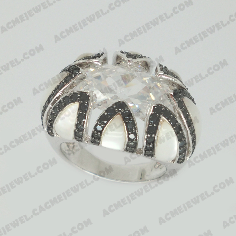 Rings Brass shiny 2-tone(rhodium /black rhodium plating)