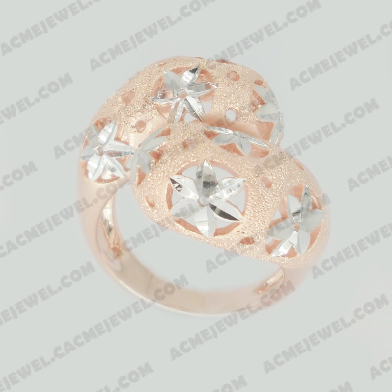 Rings Brass sparkling / pattern engraving / shiny 3-tone(rose gold  plating(sparkling finishing) / rhodium  plating(pattern engraving) / rose gold plating)