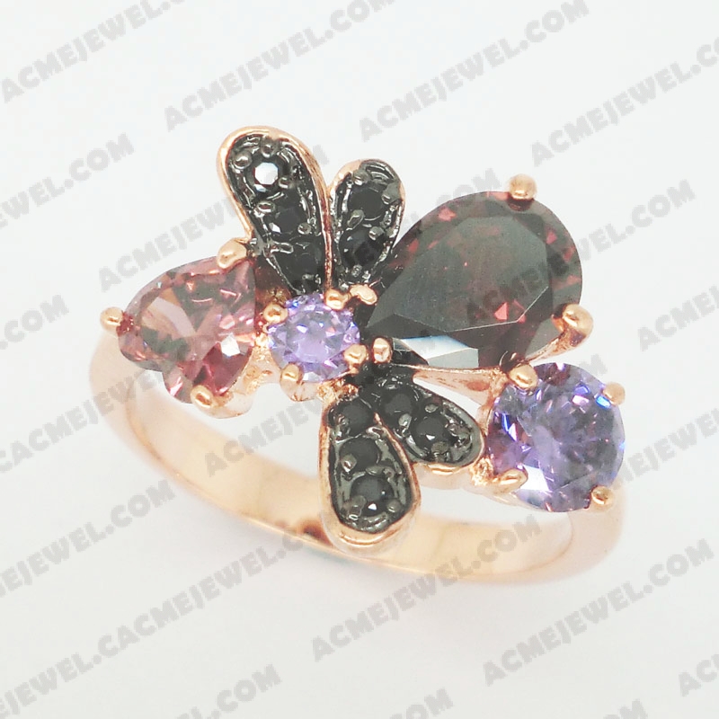 Rings Brass shiny 2-Tone(Rose Gold / Black Rhodium Plating)