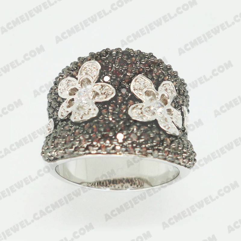 Rings Brass shiny 2-tone(rhodium /black rhodium plating)