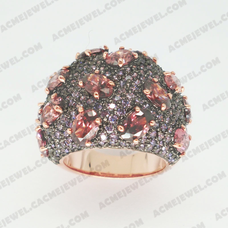 Rings Brass shiny 2-Tone(Rose Gold / Black Rhodium Plating)