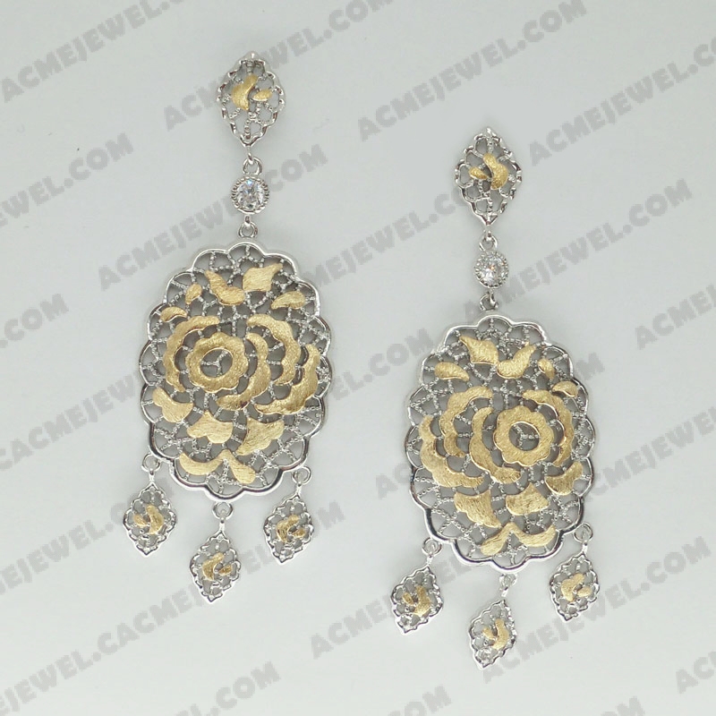 Earrings Brass sand / shiny 2-Tone(Gold plating (Sand finishing)/Rhodium plating )