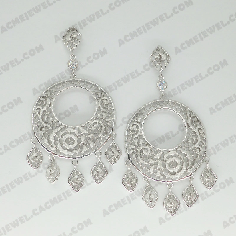 Earrings Brass shiny / sand 2-Tone(Rhodium plating/Rhodium  plating(Sand finishing)
