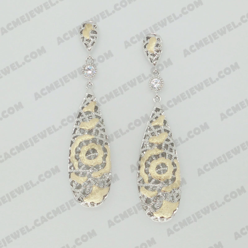 Earrings Brass sand / shiny 2-Tone(Gold plating (Sand finishing)/Rhodium plating )