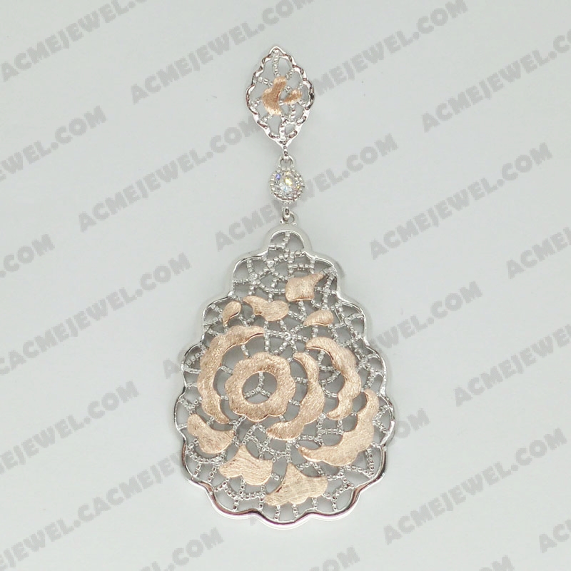 Pendants Brass sand / shiny 2-tone(rose gold plating(sand finishing)/rhodium plating)