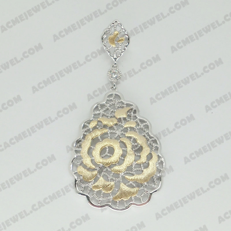 Pendants Brass sand / shiny 2-tone(gold plating(sand finishing)/rhodium plating)