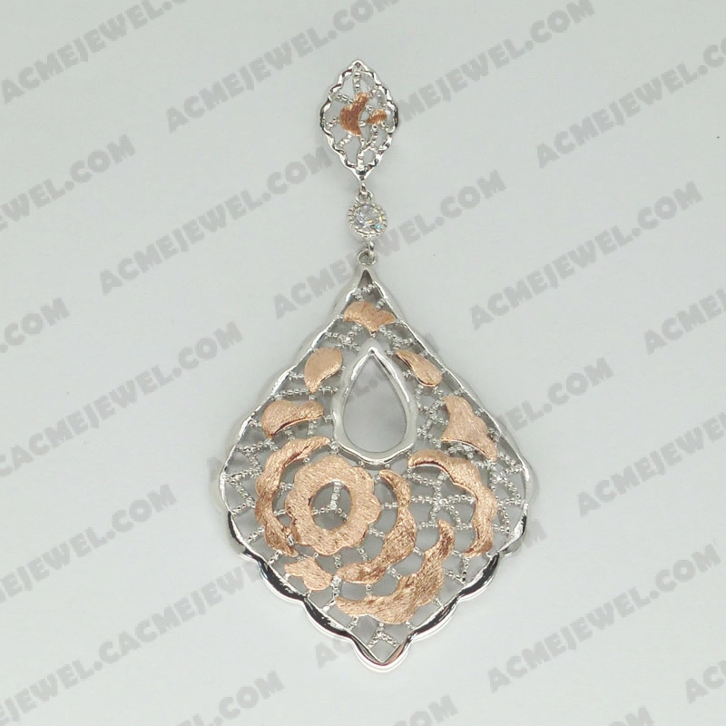 Pendants Brass sand / shiny 2-tone(rose gold plating(sand finishing)/rhodium plating)