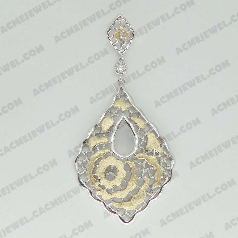 Pendants Brass sand / shiny 2-tone(gold plating(sand finishing)/rhodium plating)