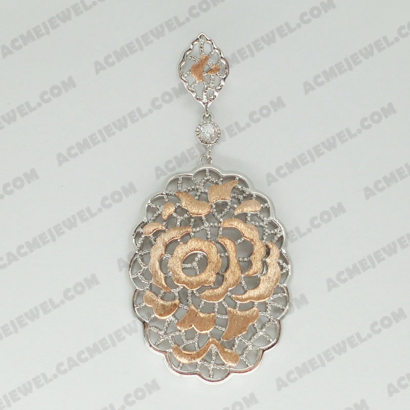 Pendants Brass sand / shiny 2-tone(rose gold plating(sand finishing)/rhodium plating)