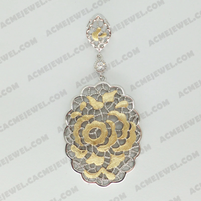 Pendants Brass sand / shiny 2-tone(gold plating(sand finishing)/rhodium plating)
