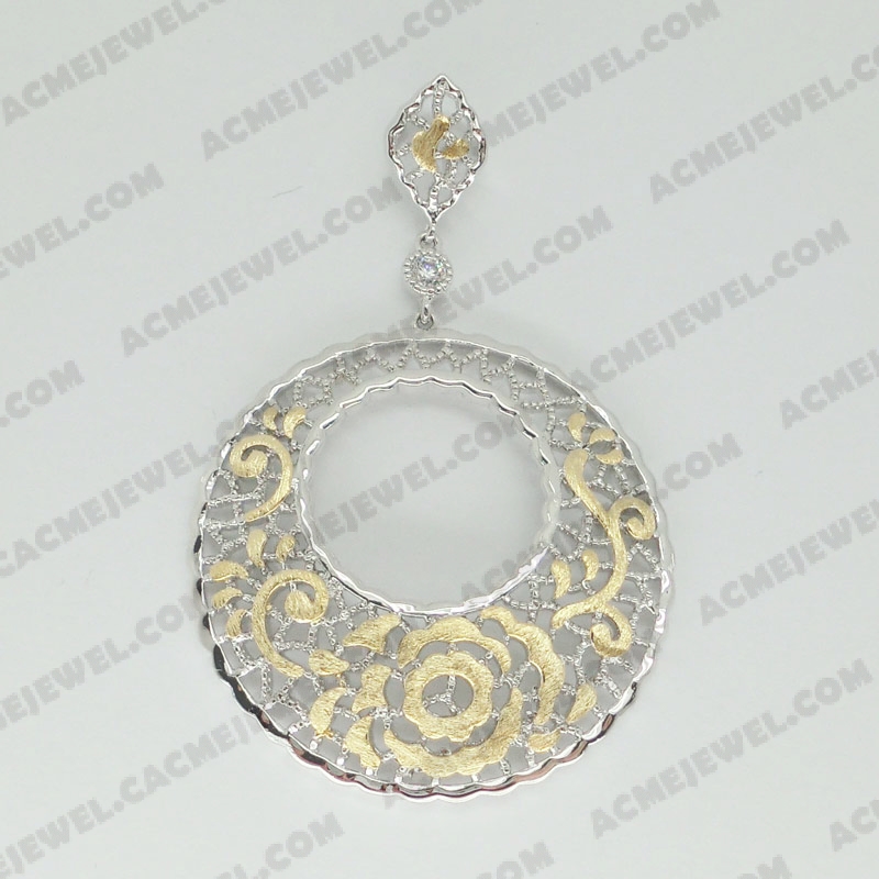 Pendants Brass sand / shiny 2-tone(gold plating(sand finishing)/rhodium plating)