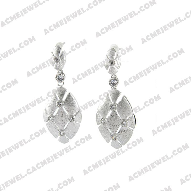 Earrings 925 Sterling Silver 3-tone Matt rhodiu, + sparkling finishing + rhodium