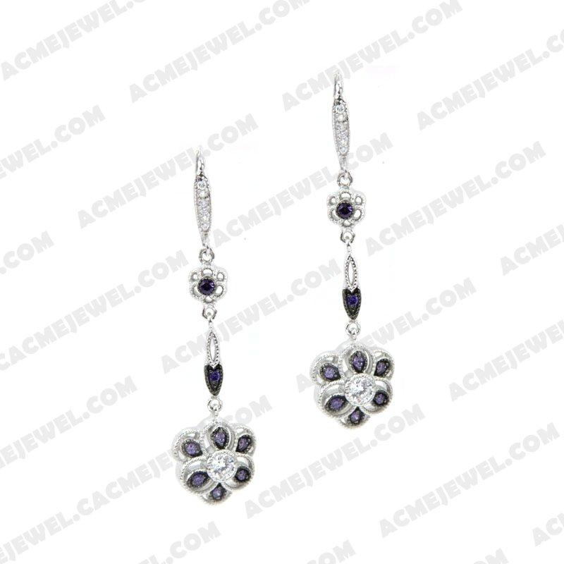 Earrings 925 Sterling Silver 2-tone Rhodium and black rhodium