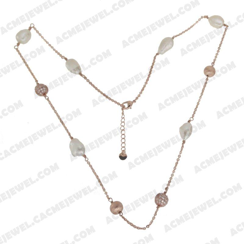 Necklace 925 Sterling Silver 2-tone Rose gold and rose gold (sand finishing)