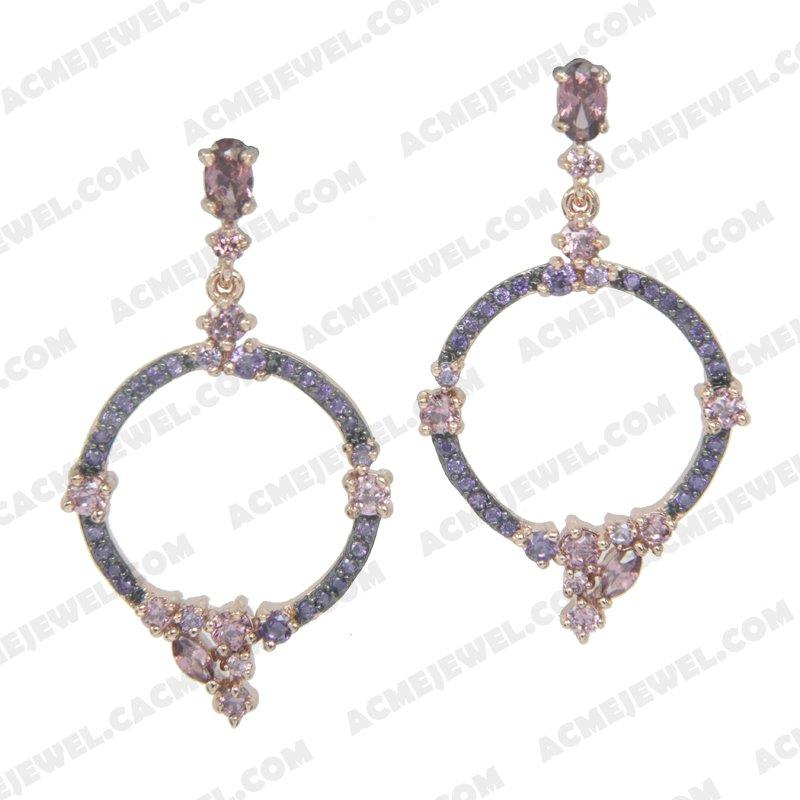 Earrings 925 Sterling Silver 2-tone Rose gold and black rhodium