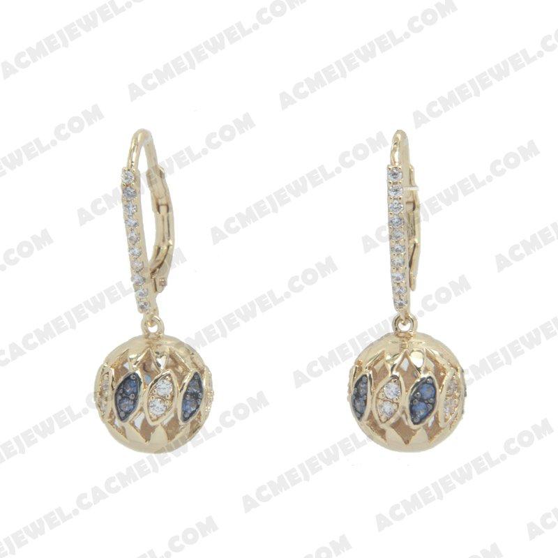 Earrings 925 Sterling Silver 2-tone Gold and black rhodium