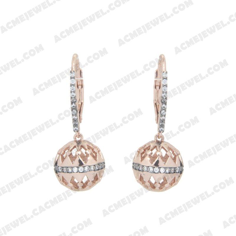 Earrings 925 Sterling Silver 2-tone Rose gold and black rhodium