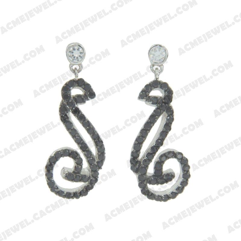 Earrings 925 sterling silver  2-tone Rhodium and black rhodium