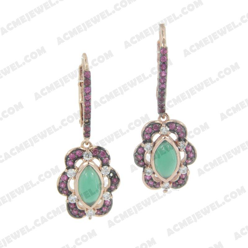 Earrings 925 sterling silver  2-tone Rose gold and black rhodium