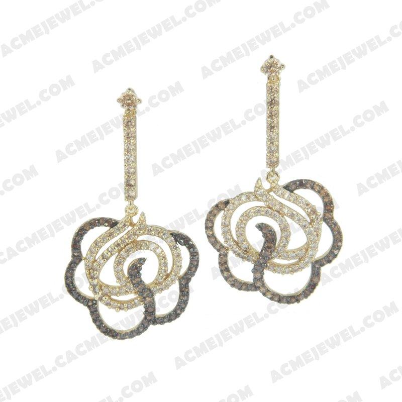 Earrings 925 sterling silver  2-tone Gold and black rhodium