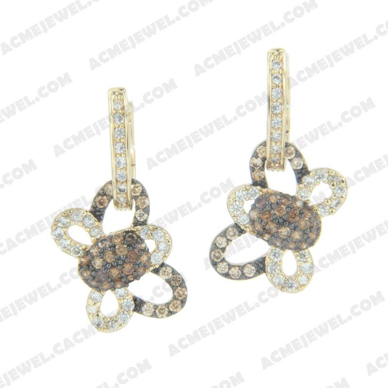 Earrings 925 sterling silver  2-tone Gold and black rhodium