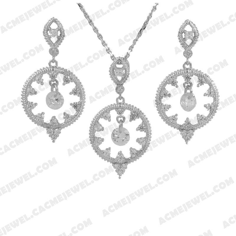 ﻿Jewellery Set 925 sterling silver  White Rhodium 
