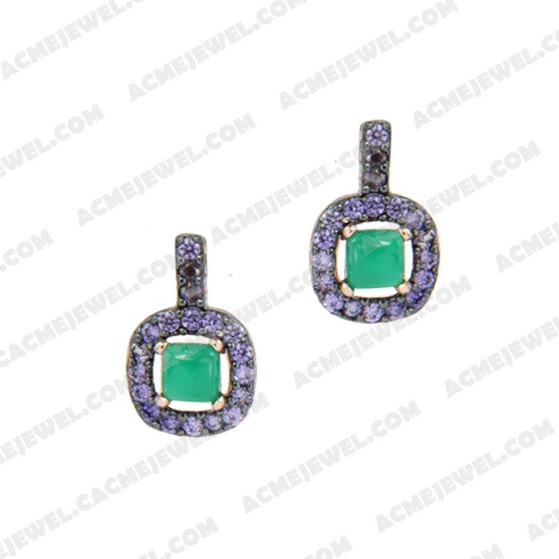 Earrings 925 Sterling Silver 2-tone Rose gold and black rhodium