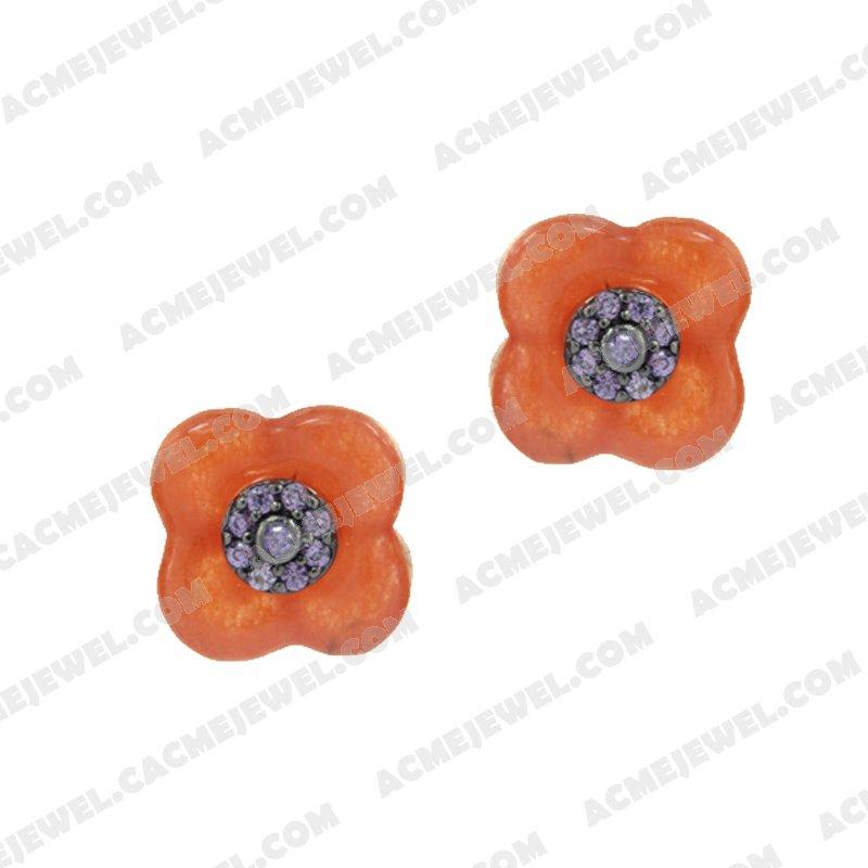 Earrings 925 Sterling Silver 2-tone Rose gold and black rhodium