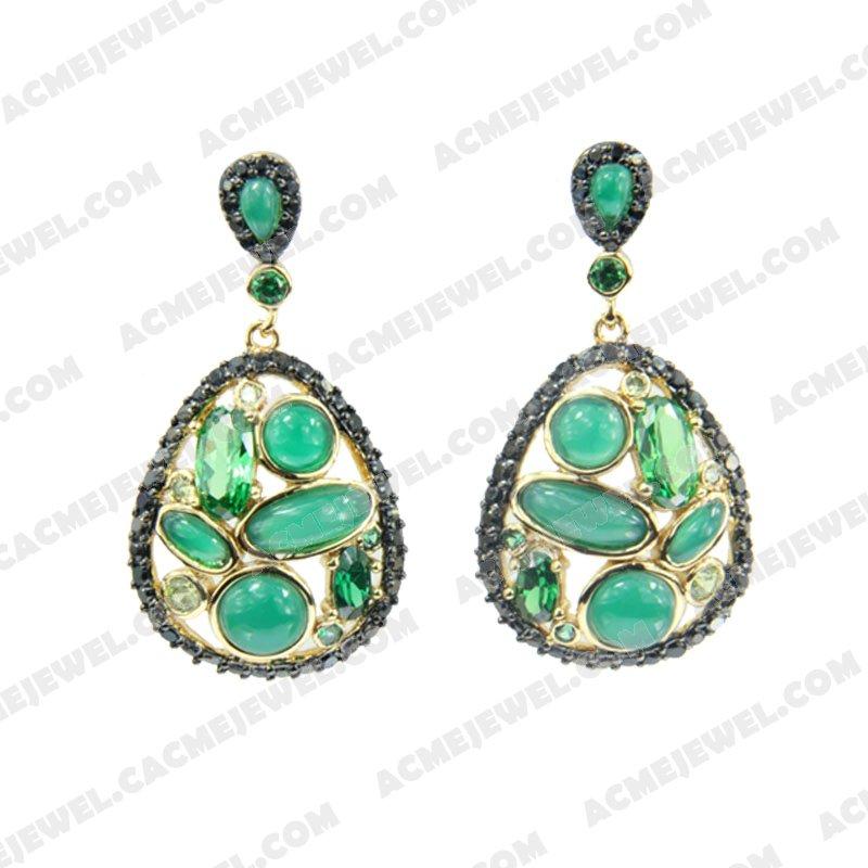 Earrings 925 Sterling Silver 2-tone Gold and black rhodium