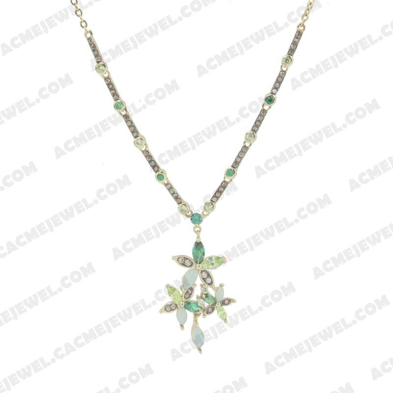 Necklace 925 Sterling Silver 2-tone Gold and black rhodium