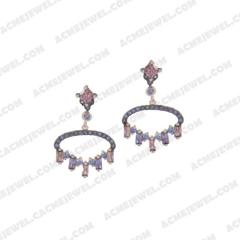 Earrings 925 Sterling Silver 2-tone Rose gold and black rhodium