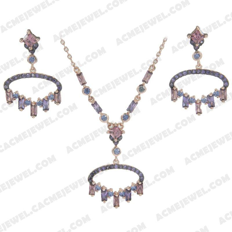 Jewellery Set 925 Sterling Silver 2-tone Rose gold and black rhodium