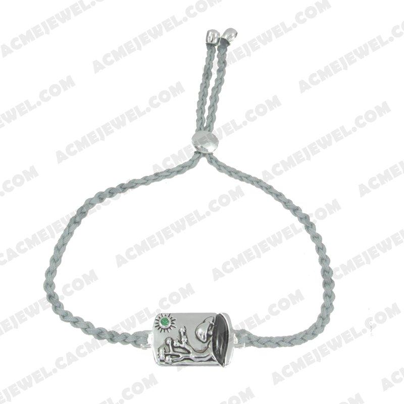 Bracelets & Bangles Cord with 925 sterling silver 2-tone Rhodium and black smear