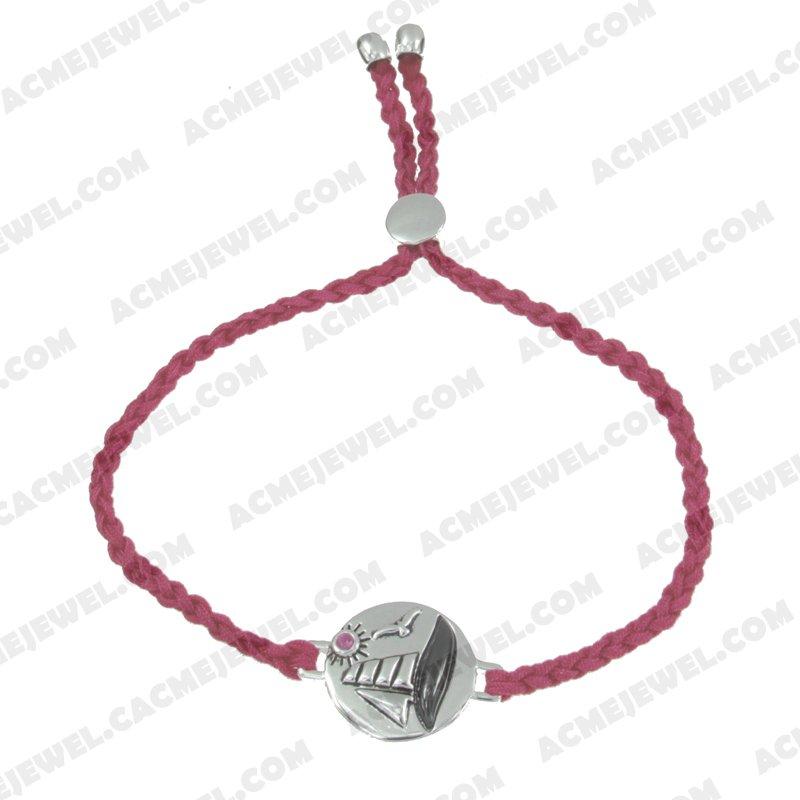 Bracelets & Bangles Cord with 925 sterling silver 3-tone Gold + Rhodium + Black smear