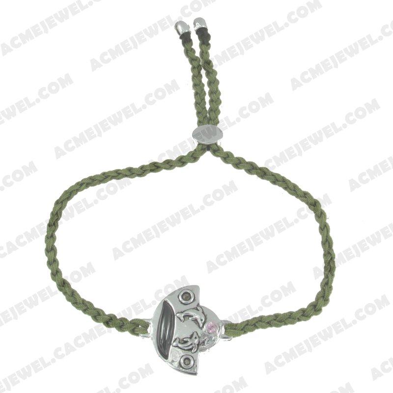 Bracelets & Bangles Cord with 925 sterling silver 2-tone Rhodium and black smear