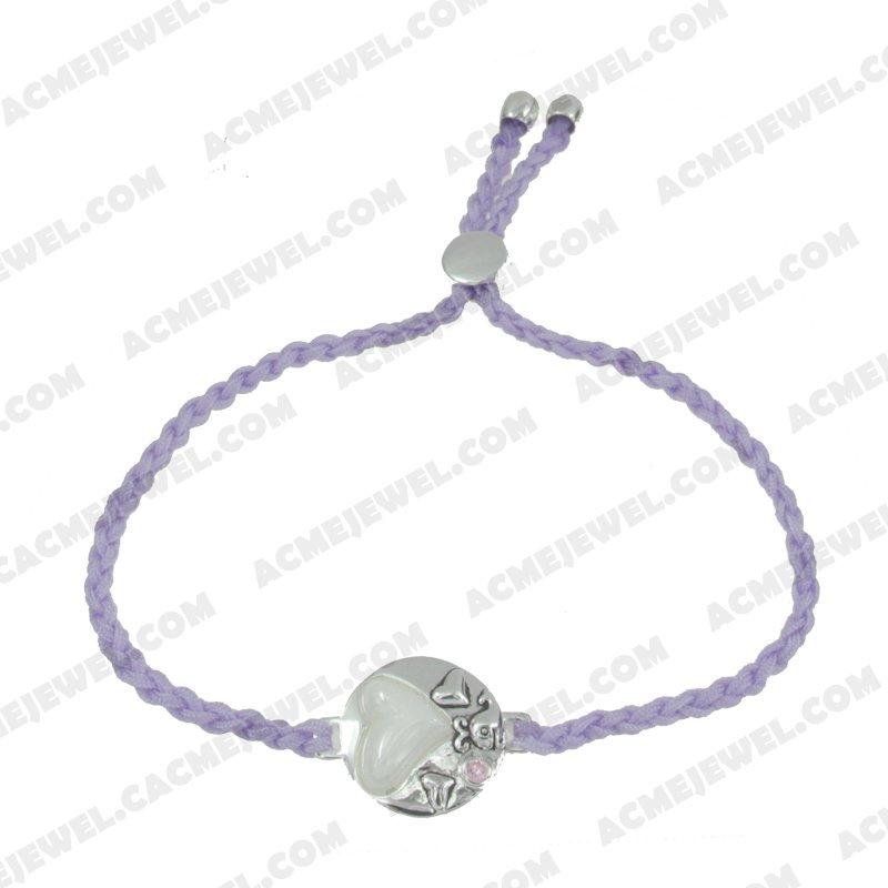 Bracelets & Bangles Cord with 925 sterling silver 2-tone Rhodium and black smear