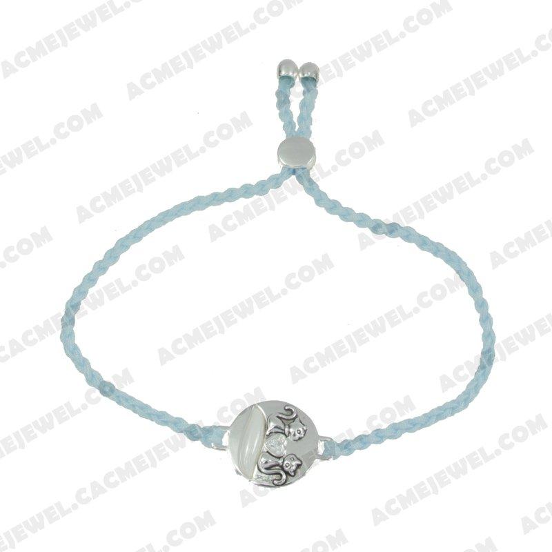 Bracelets & Bangles Cord with 925 sterling silver 2-tone Rhodium and black smear