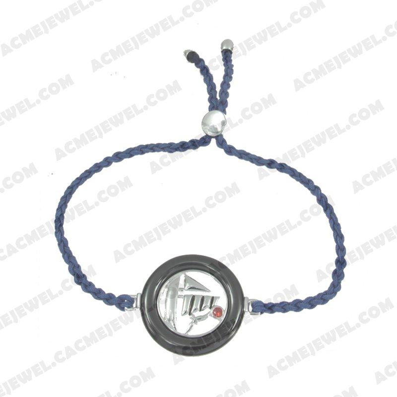 Bracelets & Bangles Cord with 925 sterling silver 2-tone Rhodium and black smear