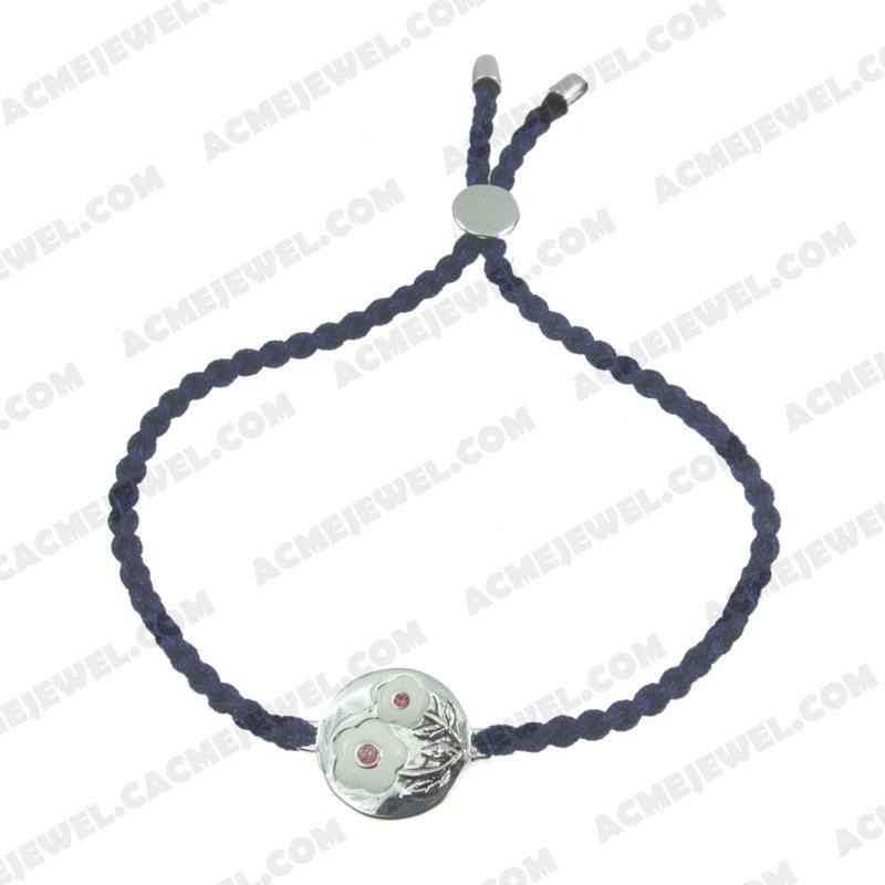 Bracelets & Bangles Cord with 925 sterling silver 2-tone Rhodium and black smear