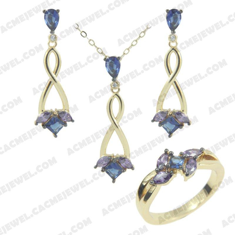 ﻿Jewellery Set 925 sterling silver  2-tone Gold and black rhodium